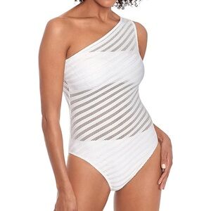 Lauren Ralph Lauren White Mesh Illusion One Shoulder One Piece